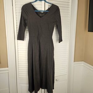 Pact Womens Gray V Neck Fit & Flare Dress Small